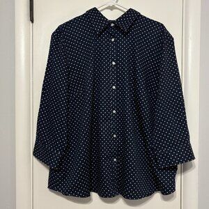 Ralph Lauren CHAPS Women's Plus Navy Polka Dot No Iron Button-Front Shirt Top 3X